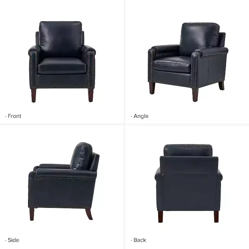 Hellmuth Genuine Leather Armchair with Removable Cushion and Nailhead Trims | HULALA HOME