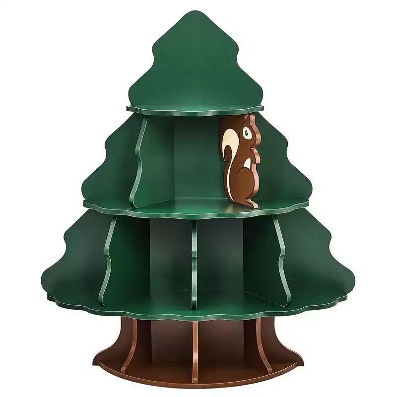 Karl Home 4-Tier 12-Compartment MDF Kids Bookshelf, Christmas Tree and Squirrel Design