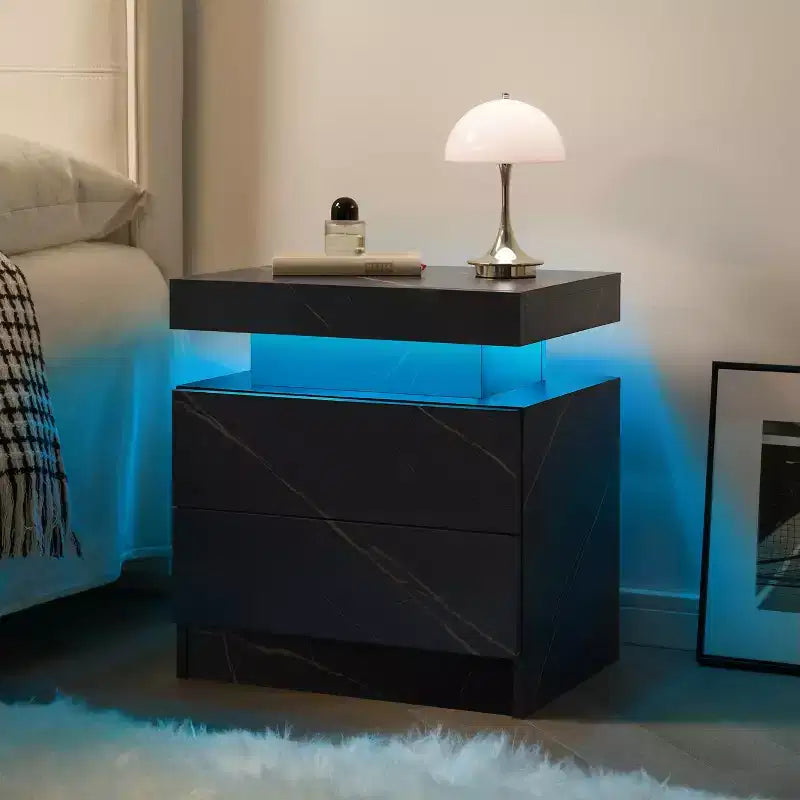MAYEERTY Nightstand Bedside Table with 2 Drawers Modern End Side for Bedroom Black Gold