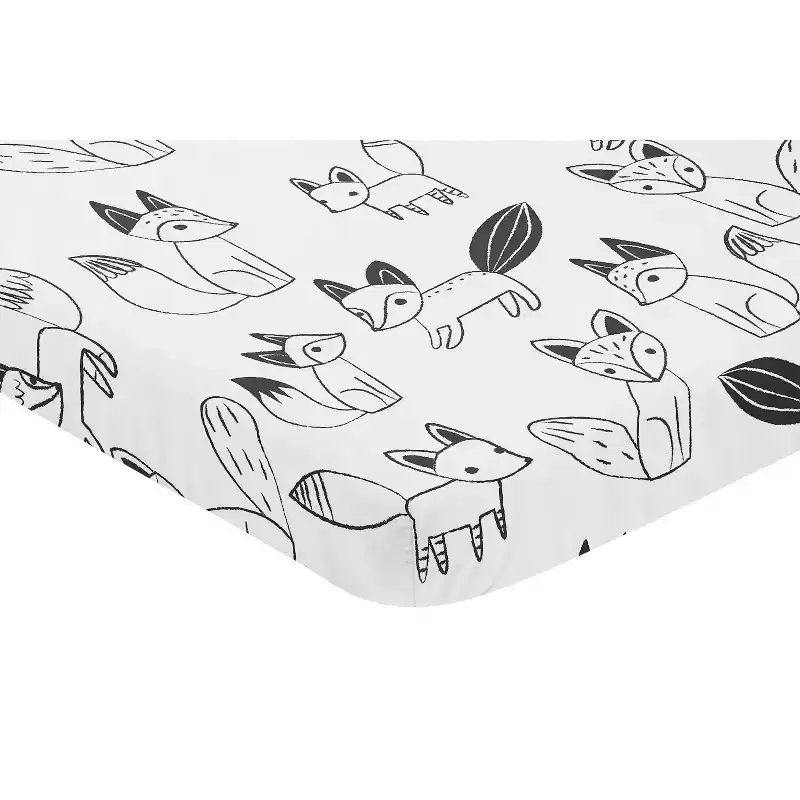 Sweet Jojo Designs Boy or Girl Gender Neutral Unisex Baby Fitted Mini Crib Sheet Fox Black and White