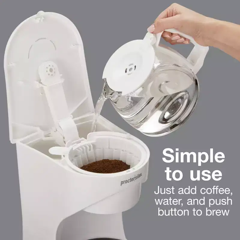 Proctor Silex 12 Cup Coffee Maker - White: Drip Coffee Machine, Electric, Dishwasher-Safe, Basket Filter, 900W, 8 oz Cups