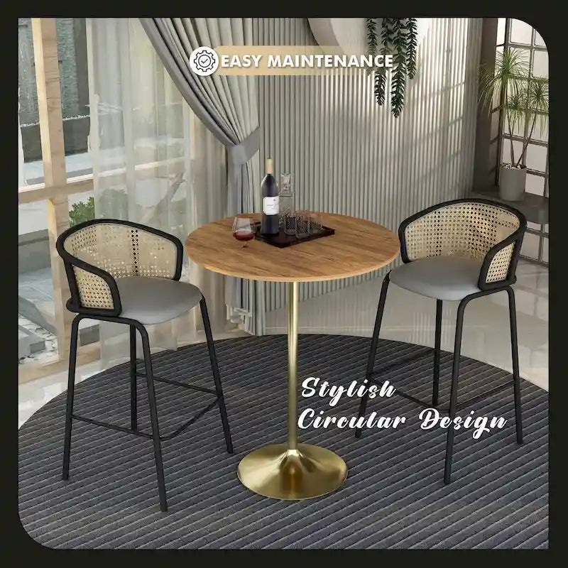 36 Round Dining Table with MDF Wood Tabletop and Brushed Gold Pedestal Base