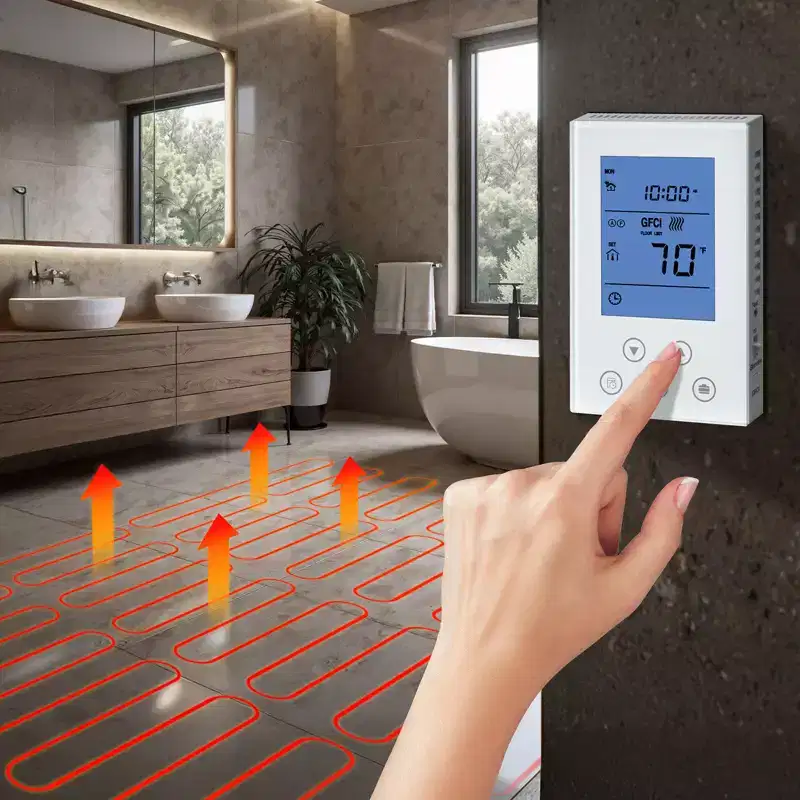 VEVOR 80 sqft Self-Adhesive Mesh Floor Heating Mat System, 120V Electric Radiant Heated Floor System, with Smart Control Thermostat & Alarm, Red