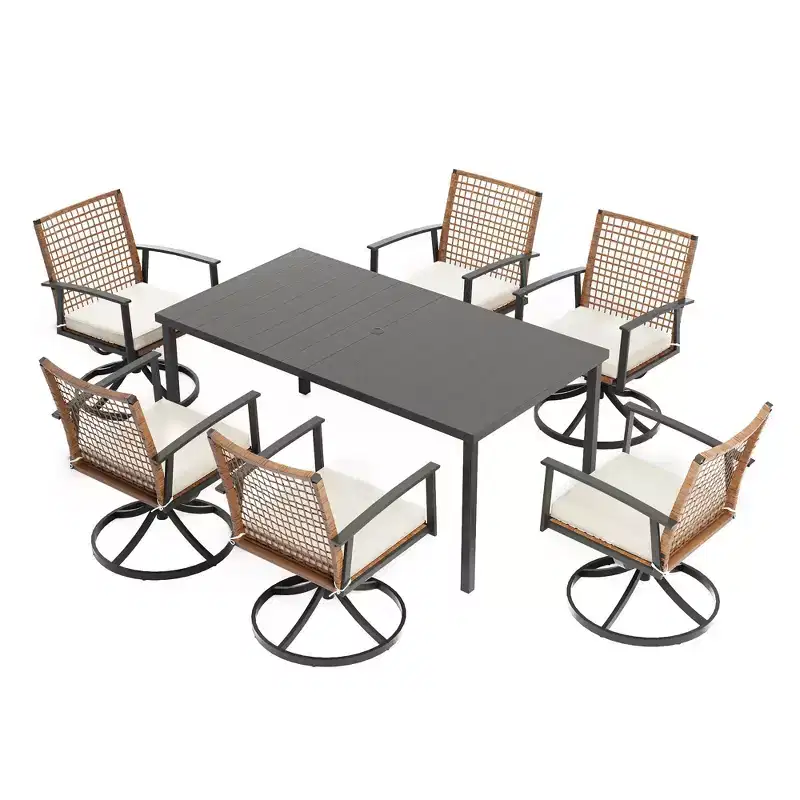 LAUSAINT HOME 7 Pieces Patio Dining Set Outdoor Dining Set with 6 Swivel Chairs Conversation Set for Backyard