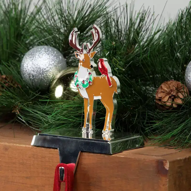 Northlight Reindeer Wearing Wreath with Cardinal Christmas Stocking Holder - 4.75