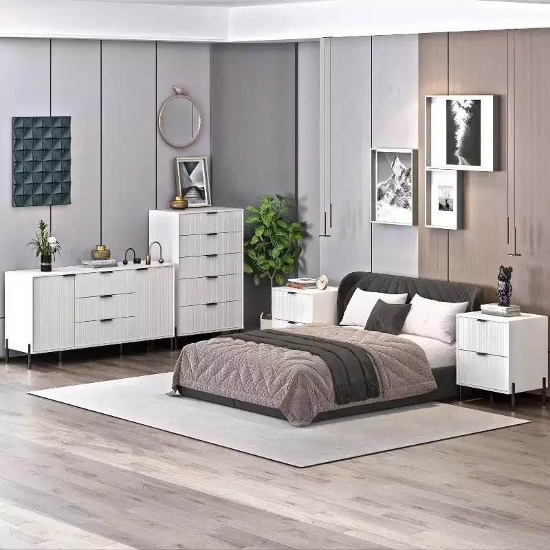 Festivo 4pc Modern Elegance Bedremm Chest and Dresser and 2 Drawer Nightstands Set Off-White