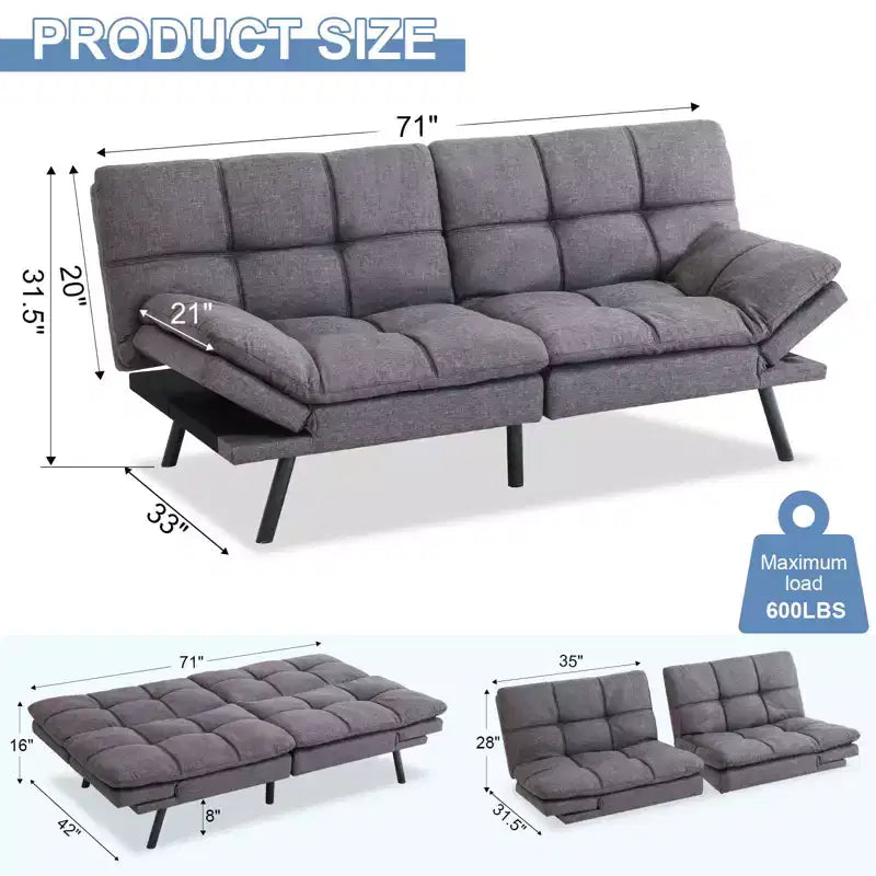 Dyonery 71 Convertible Futon Sofa Bed,Comfy Futon Couch,Memory Foam Reclining Sleeper Sofa Bed for Living Room,Office,Apartment
