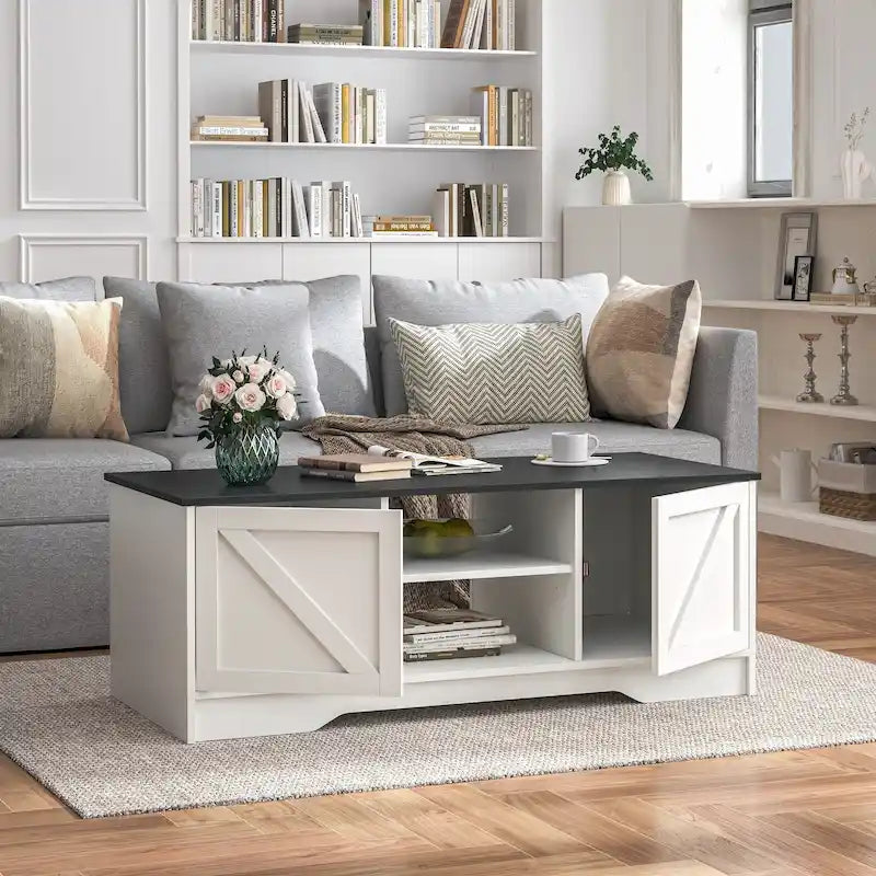 47 Rustic Farmhouse Coffee Table with Storage & Sliding Doors