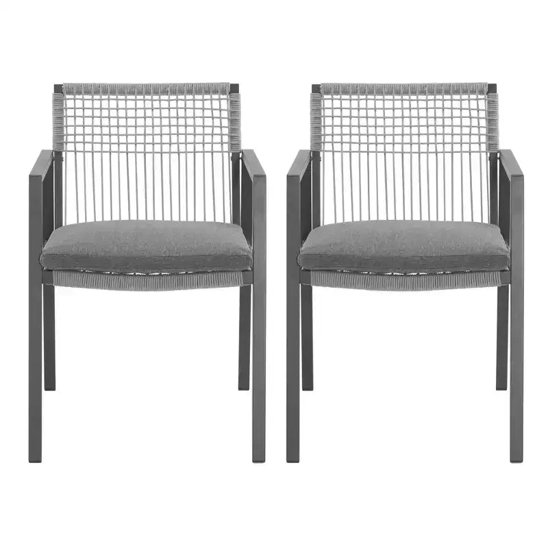 Set of 2 Outdoor Aluminum Rope Dining Chairs with Cushion, Patio Armchairs for Backyard Poolside