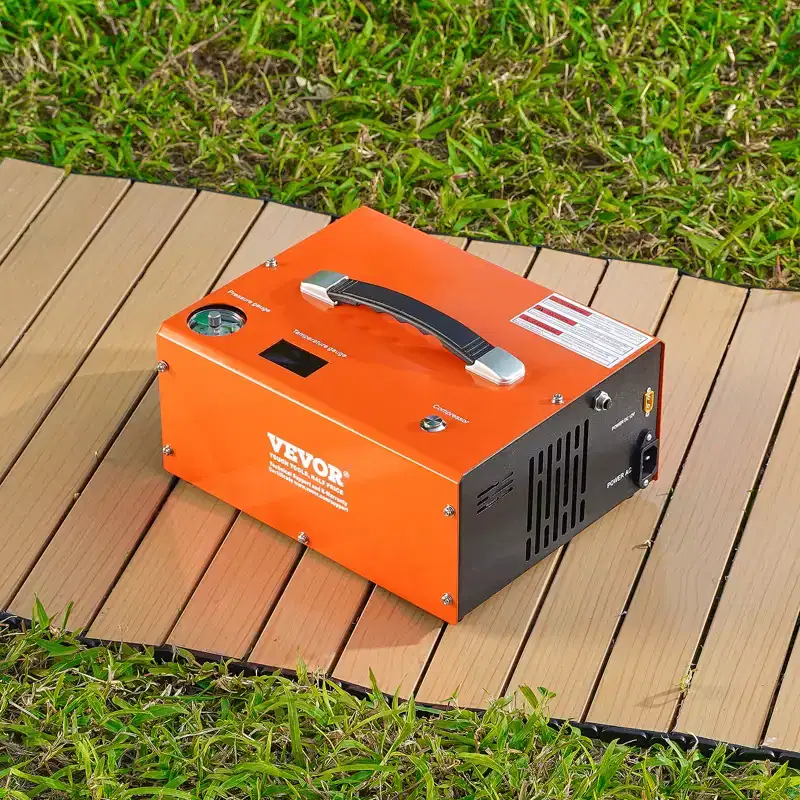 VEVOR PCP Air Compressor, 4500PSI Portable PCP Airgun Compressor with Built-in Converter, Auto-Stop | DC12V/AC120V | Oil & Water-Free, Orange