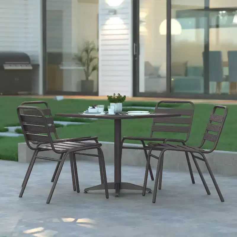 Emma and Oliver 4 Pack Aluminum Commercial Indoor-Outdoor Armless Restaurant Stack Chair with Triple Slat Back