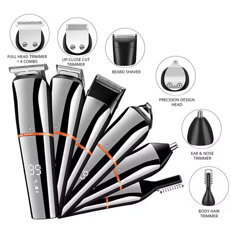 Milex Multi-Function Mens Grooming Kit Cordless Beard Trimmer & Shaver with LCD Display, Washable Blades, Nose/Ear Trimmer & 4 Guide Combs