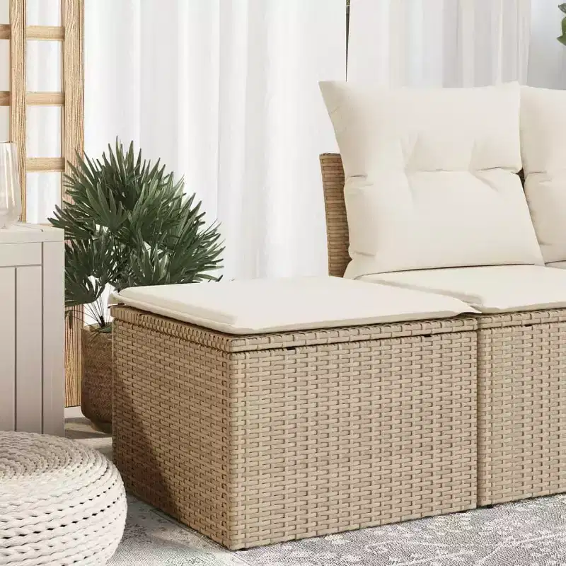 vidaXL Garden Stool Beige PE Rattan Medium UV-resistant materials