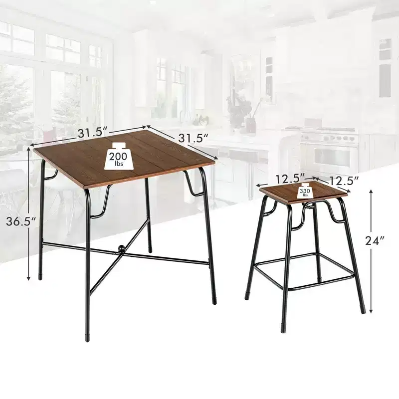 Costway 5PCS Bar Table Set Counter Height Dining Set w/ 4 Stools Rustic Brown