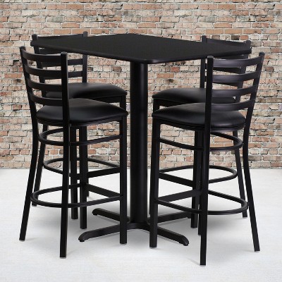 Flash Furniture 24W x 42L Rectangular Laminate Table Set with 4 Ladder Back Metal Barstools
