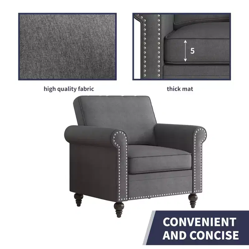 Mjkone 3 Piece Linen Living Room Sofa Set,Modern 3-Seater Sofa Couch&Loveseat Sofa&Single Sofa Armchair Set