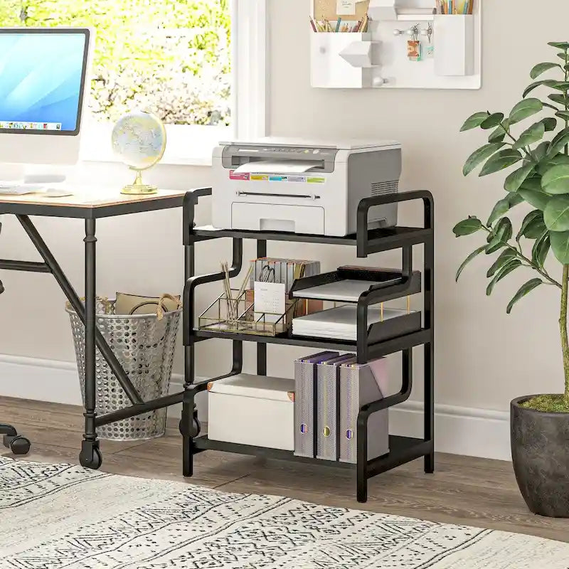 3-Tier Printer Stand with Storage, Industrial Metal Printer Table for Home Office, Multi-purpose Rack Shelf