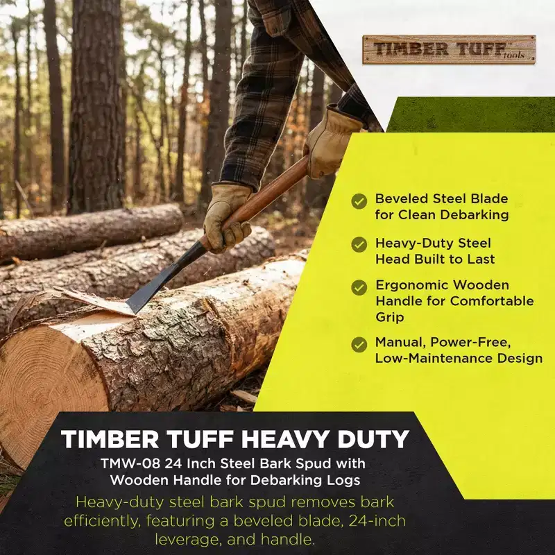 Timber Tuff TMW-08 24 Inch Steel Bark Spud with Wooden Handle for Debarking Logs