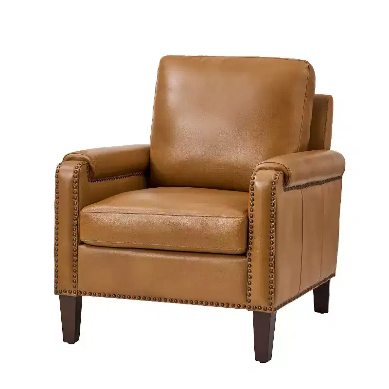 Hellmuth Genuine Leather Armchair with Removable Cushion and Nailhead Trims | HULALA HOME