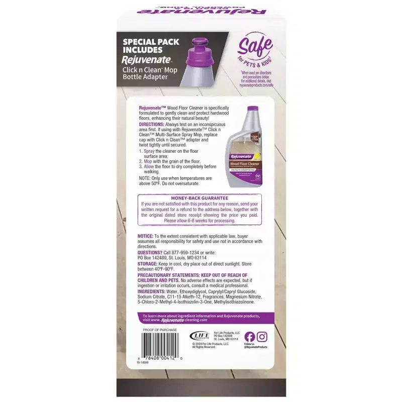 Rejuvenate Lemon Scent Liquid Wood Floor Cleaner Refill with Adapter - 32 fl oz