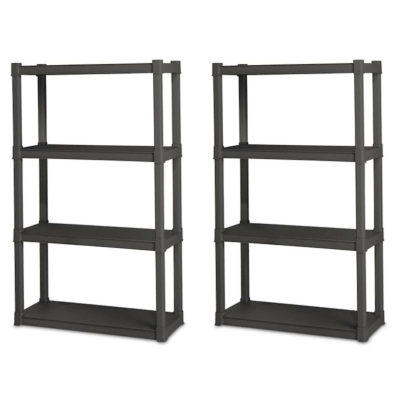 Plastic Indoor Outdoor 4-Shelf Shelving Unit, Gray, 2-Pack