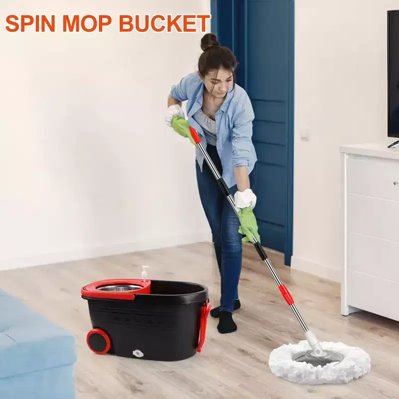 Spin Mop and Bucket with Wringer Set, 2X Round Wheels for Home Cleaning System