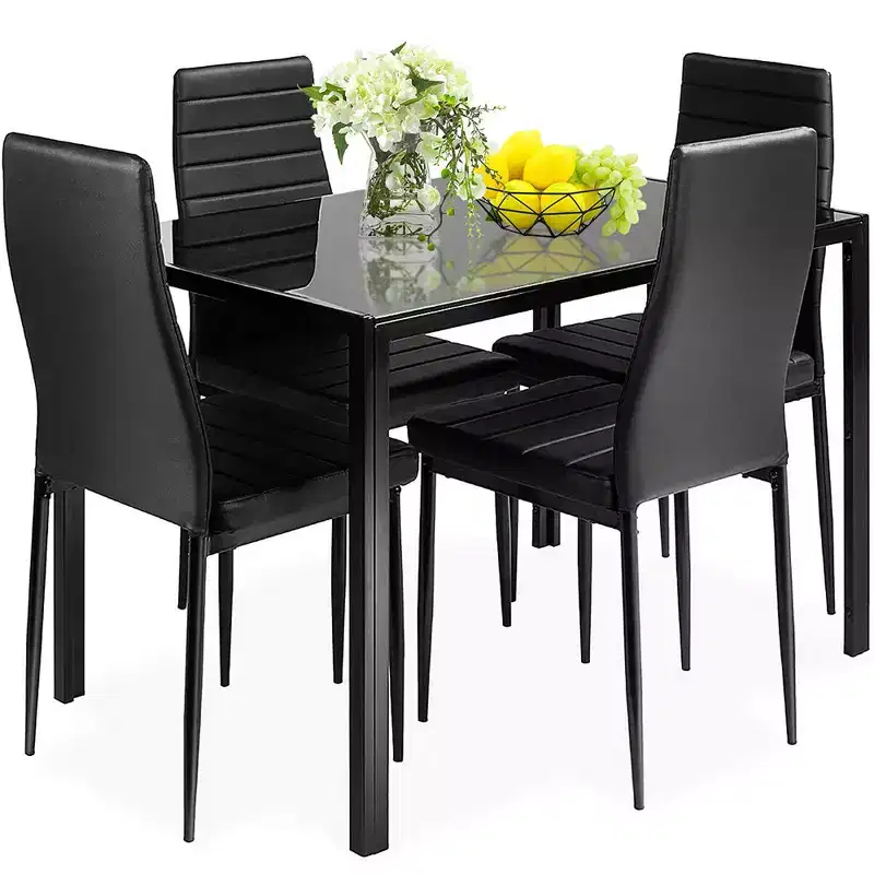 Costway 5 Piece Kitchen Dining Set Glass Metal Table 30 and 4 Chairs Breakfast Furniture Black