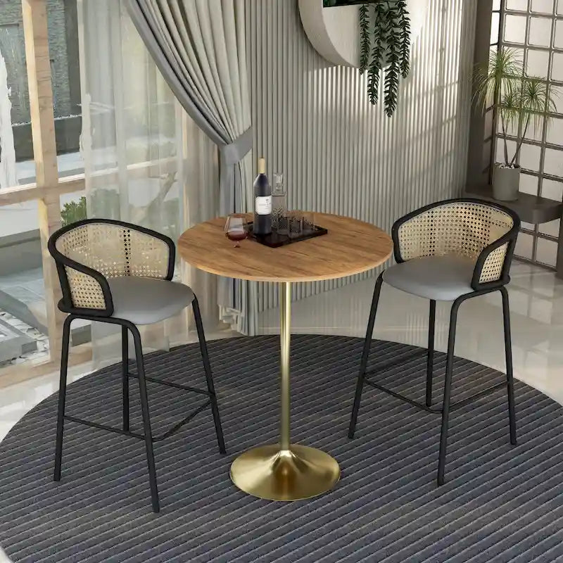 36 Round Dining Table with MDF Wood Tabletop and Brushed Gold Pedestal Base