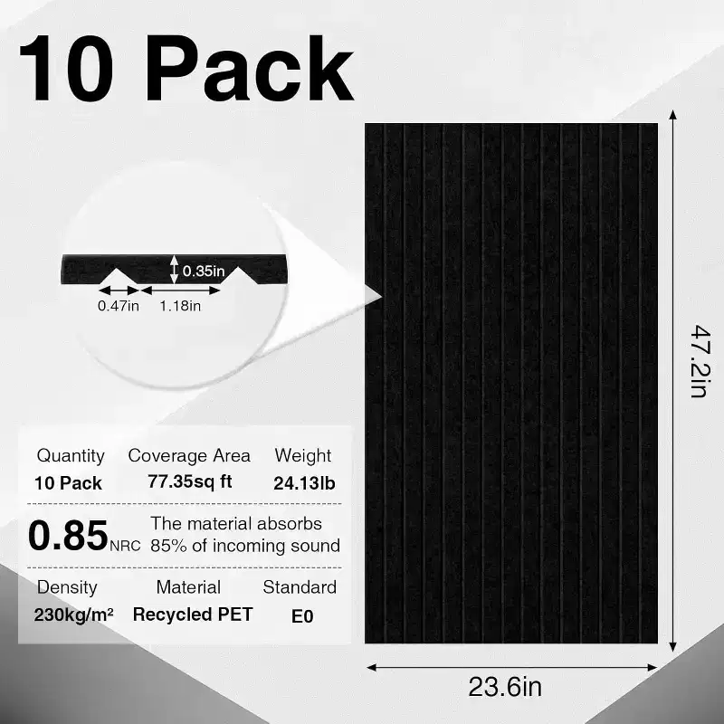 10-Pack Black High-Density Acoustic Wall Panels - Sound Absorption for Home Theater Studio Office