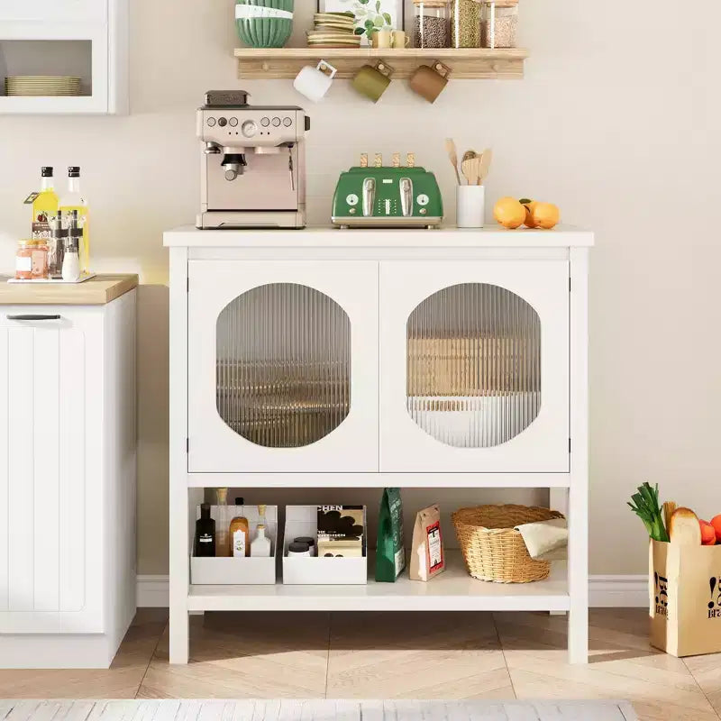 Farmhouse Coffee Bar Station w/2-Door Cabinet, Small Kitchen Cabinet with Open Shelf, Entryway Table with Storage for Dining Room, Kitchen, Hallway