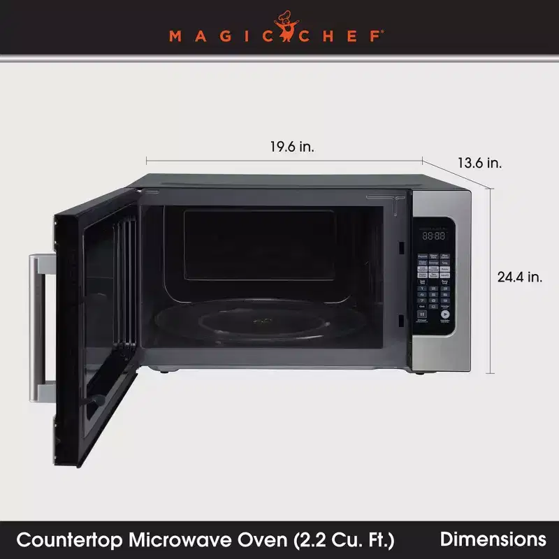 Magic Chef 2.2 Cubic Feet 1,200 Watts Countertop Microwave Oven with Sensor Cooking, Large Microwave for Kitchen Spaces, Stainless Steel, MC2211MS