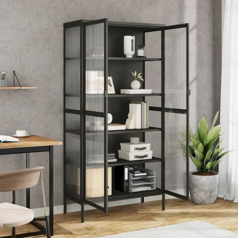 vidaXL Highboard Black 33.5x15.7x70.9 Glass and Steel
