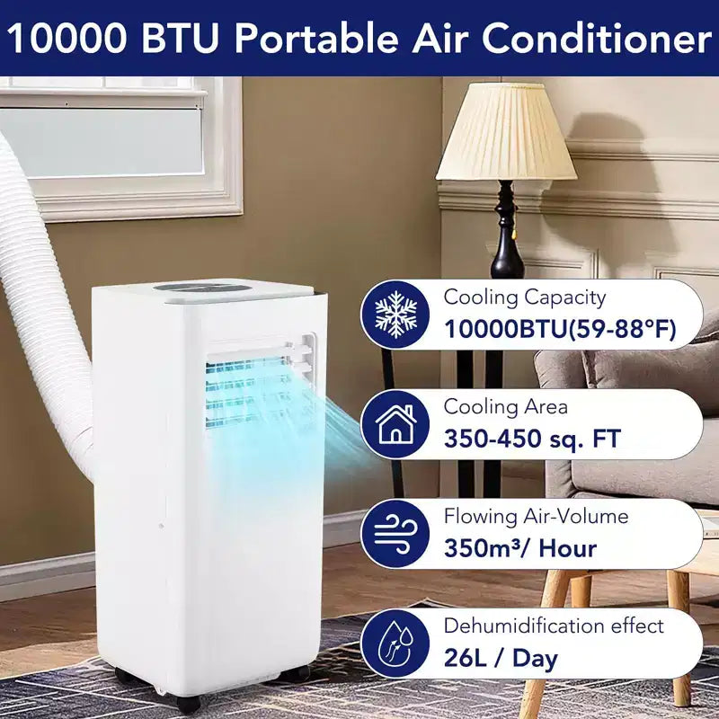 8,000 BTU (ASHRAE) / 6,000 BTU (SACC) Portable Air Conditioner /AC with Cooling, Dehumidifier Fan Function, Remote Control, Sleep Mode, 24H Timer