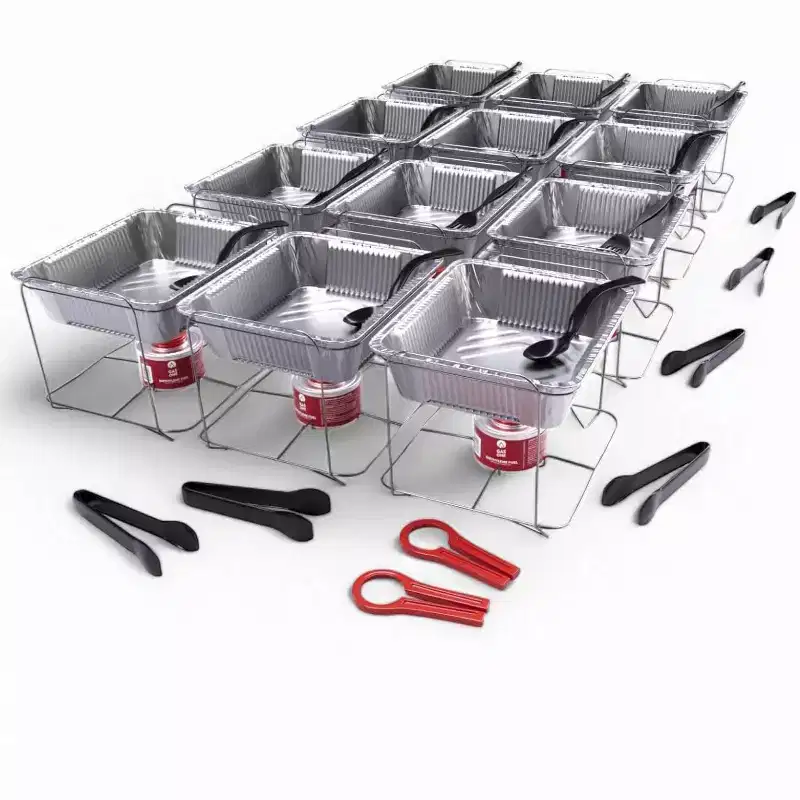 Alpha Living 12 Pack - Disposable Chafing Dish Buffet Set, Welded Body Food Warmers for Parties, 2hr Fuel Cans Complete Set, Half Size Pans