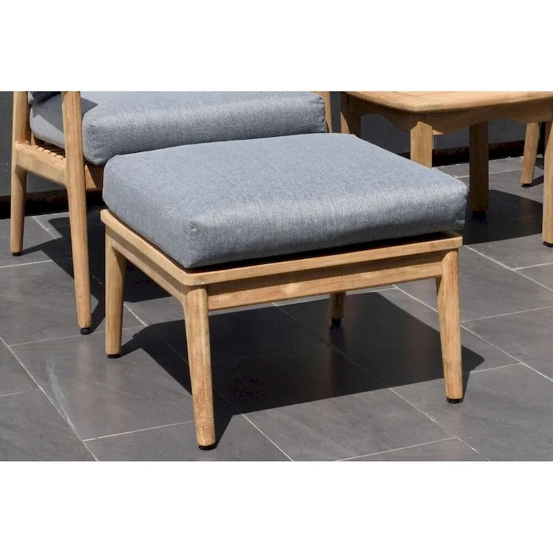 Nordic Patio Teak Wood Ottoman. 100% Teak Wood and Olefin Cushions