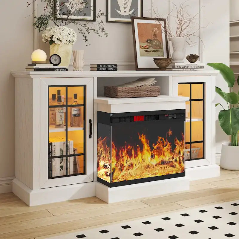 59 TV Stand with Built-In 3-Sided Glass Electric Fireplace