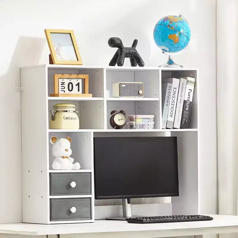Desktop Bookshelf, 3-Tier Desktop Storage Organizer, 37 X 10 X 31.1 Office Storage Rack Wood Display Shelf