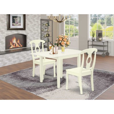 HomeStock 3-Pc Linen White Finish Solid Wood Top Dining Table Set for Small Spaces