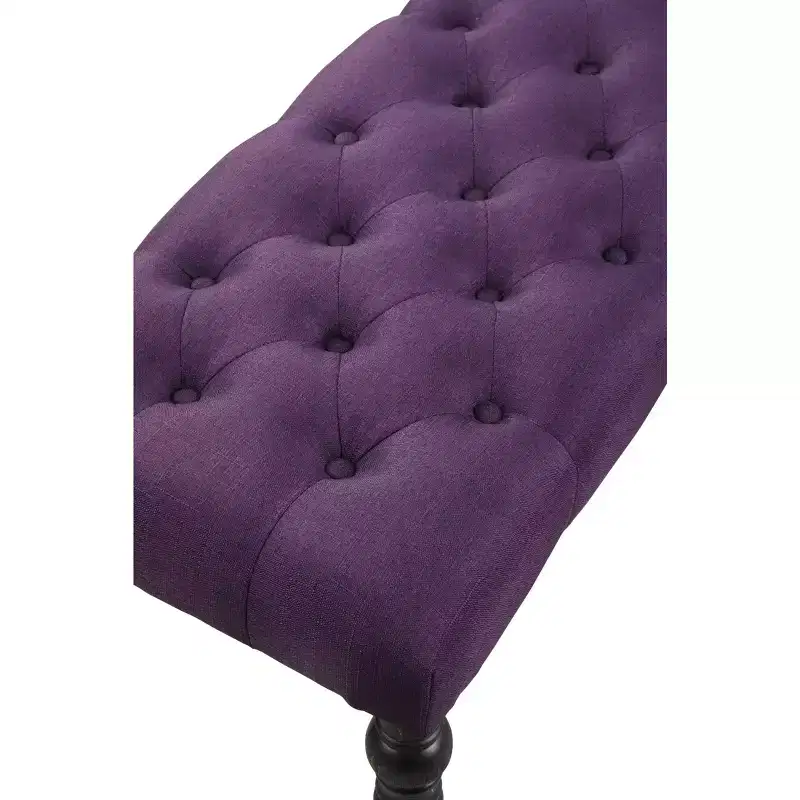 Leviton Fabric Tufted Turned Leg Dining Bench, Purple