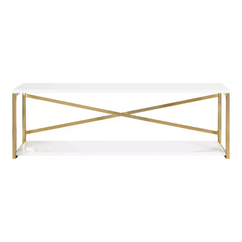 Kate & Laurel All Things Decor 36"x12"x8" Ascott 2-Tier Wall Shelf White - Modern Glam Decor, Keyhole Hangers
