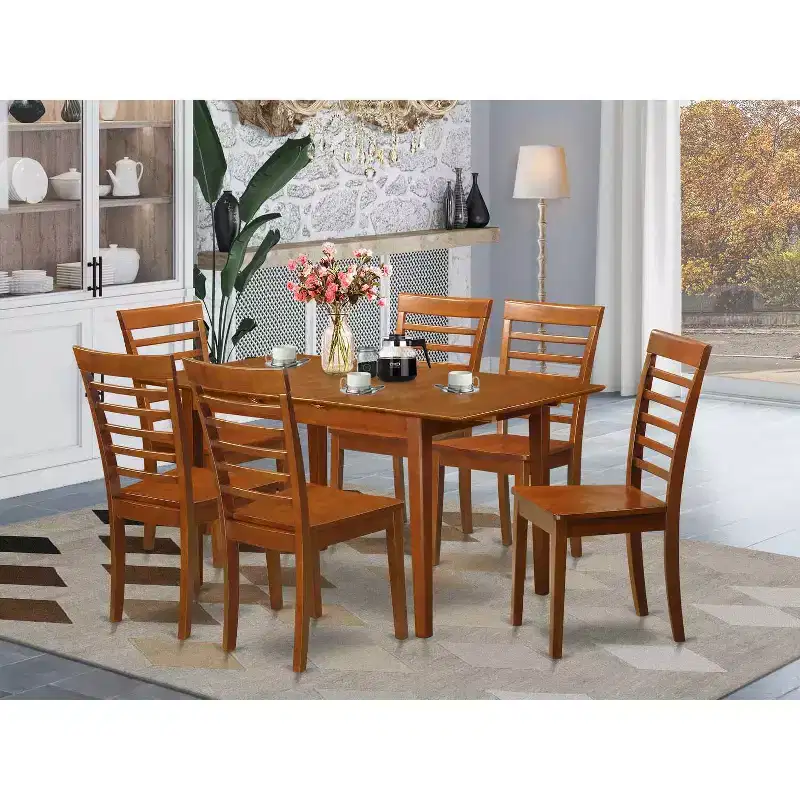 5 Piece Dinette Set - Small Dining Table & Chairs - Kitchen Table Set - Modern Design - Saddle Brown Finish