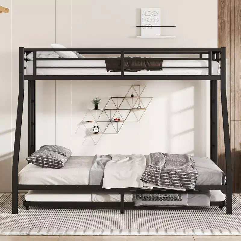 Metal Bunk Bed with Trundle for Upper Approx. 97 × 203 cm and Lower Approx. 152 × 203 cm Mattresses