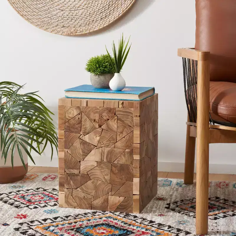 Reclaimed Teak Square Stool - Medium Oak