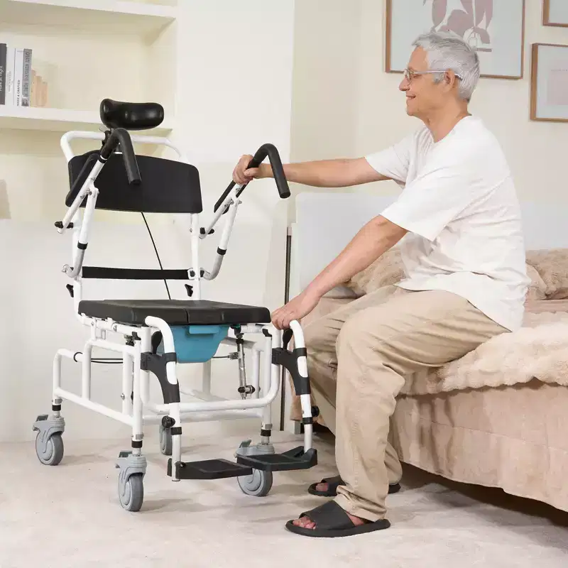 VEVOR Shower Wheelchair, 17.5in Width Aluminum Alloy Bathroom Wheelchair for Inside Shower, Adjustable Rolling Shower Chair, 300 lbs Capacity