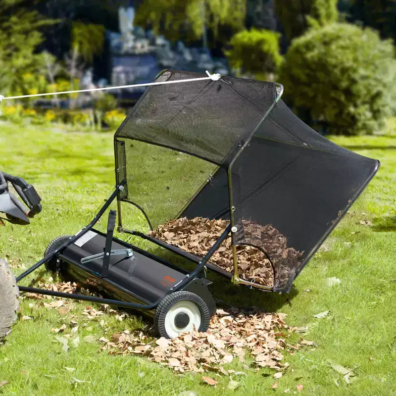 VEVOR 42-inch Lawn Sweeper Tow Behind, 12 cu.ft. Large Pull Behind Grass Sweeper, Heavy Duty Leaf & Grass Collector, Adjustable Sweeping Height