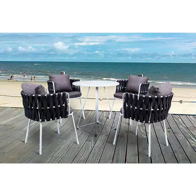 LeisureMod Spencer Outdoor Patio Dining Chair with Cushions - Modern Rope Weave Design and Metal Frame Armchair for Garden Poolside
