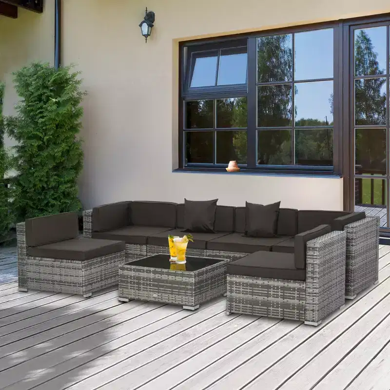 Outsunny 7-Piece Outdoor Patio Furniture Set with Modern Rattan Wicker, Perfect for Garden, Deck, and Backyard