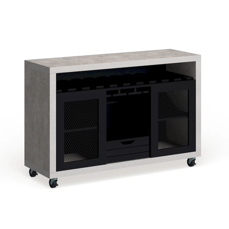 Contemporary 4-Shelf Rolling Buffet with Wine Rack and Casters