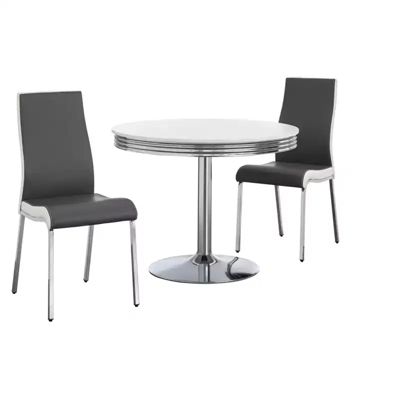 Buylateral 3pc Torrance Retro Dining Set with Padded Chair Seats and Highbacks White/Chrome Finish/Gray
