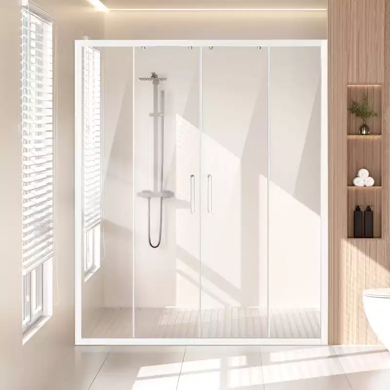 VEVOR Semi-frameless Shower Door,57.8-59Wx70H in, Double Sliding with 1/4 in(6mm) Tempered Glass, Waterproof Shatterproof NANO Stainproof,Clear&White